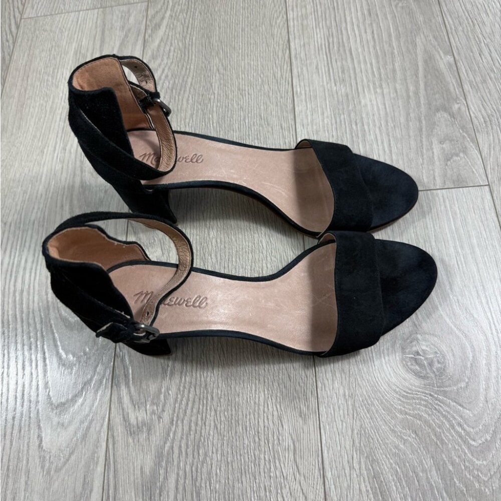 Madewell Regina Claudia Black Suede Heels Open Toe Sandals - Picture 2 of 9